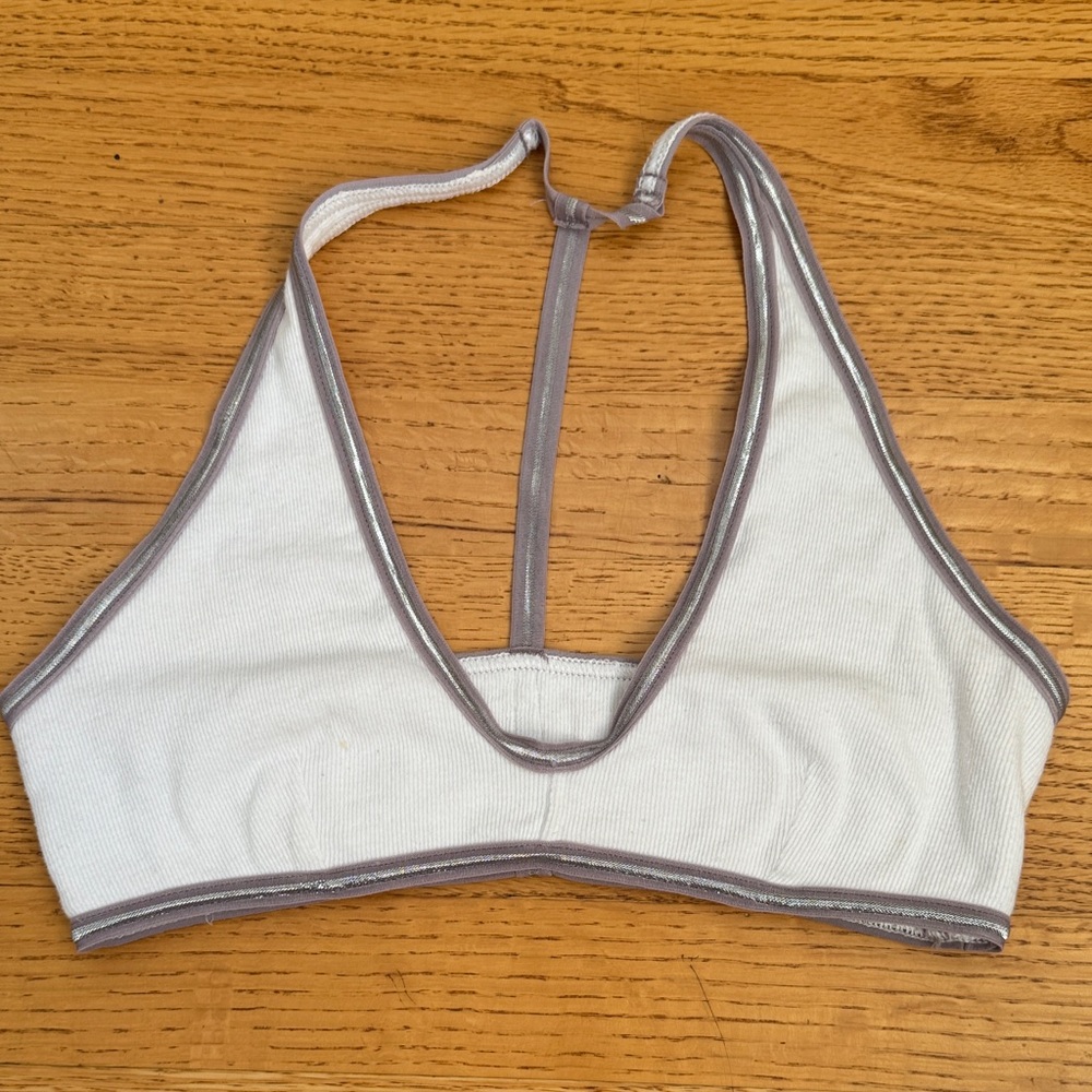 Free People Cream and Gray Halter Bralette